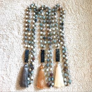 Amazonite Necklace with Druzy and Tassel Pendant